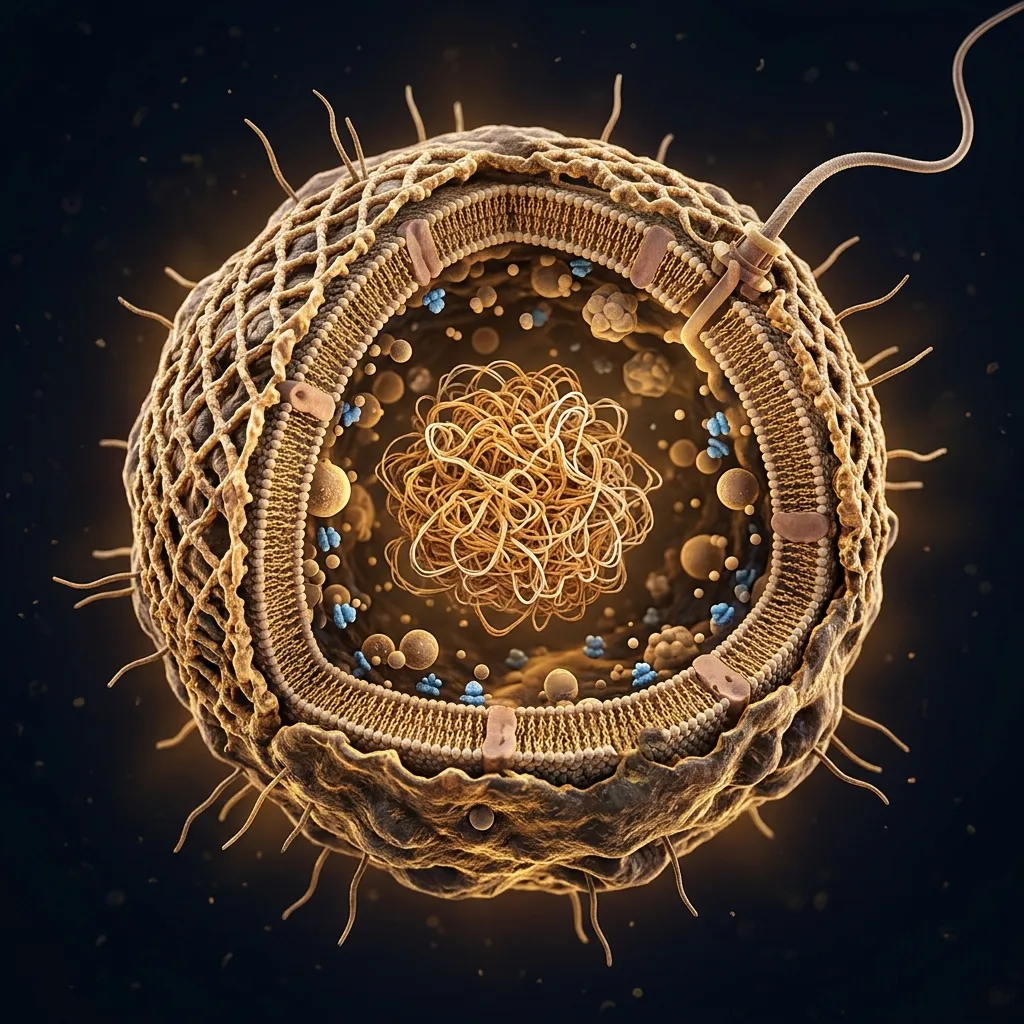 3D rendered archaea cell cross-section