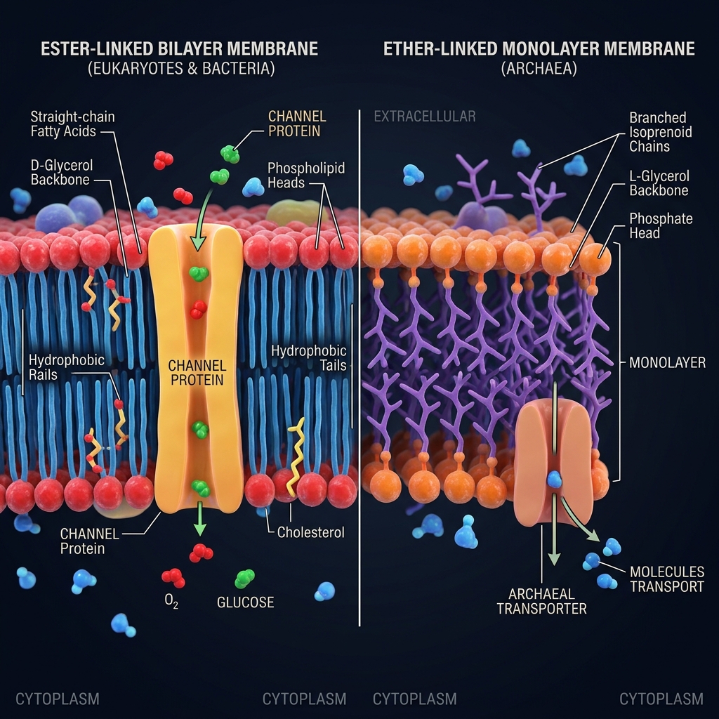 3D comparison of ester-linked vs ether-linked cell membranes