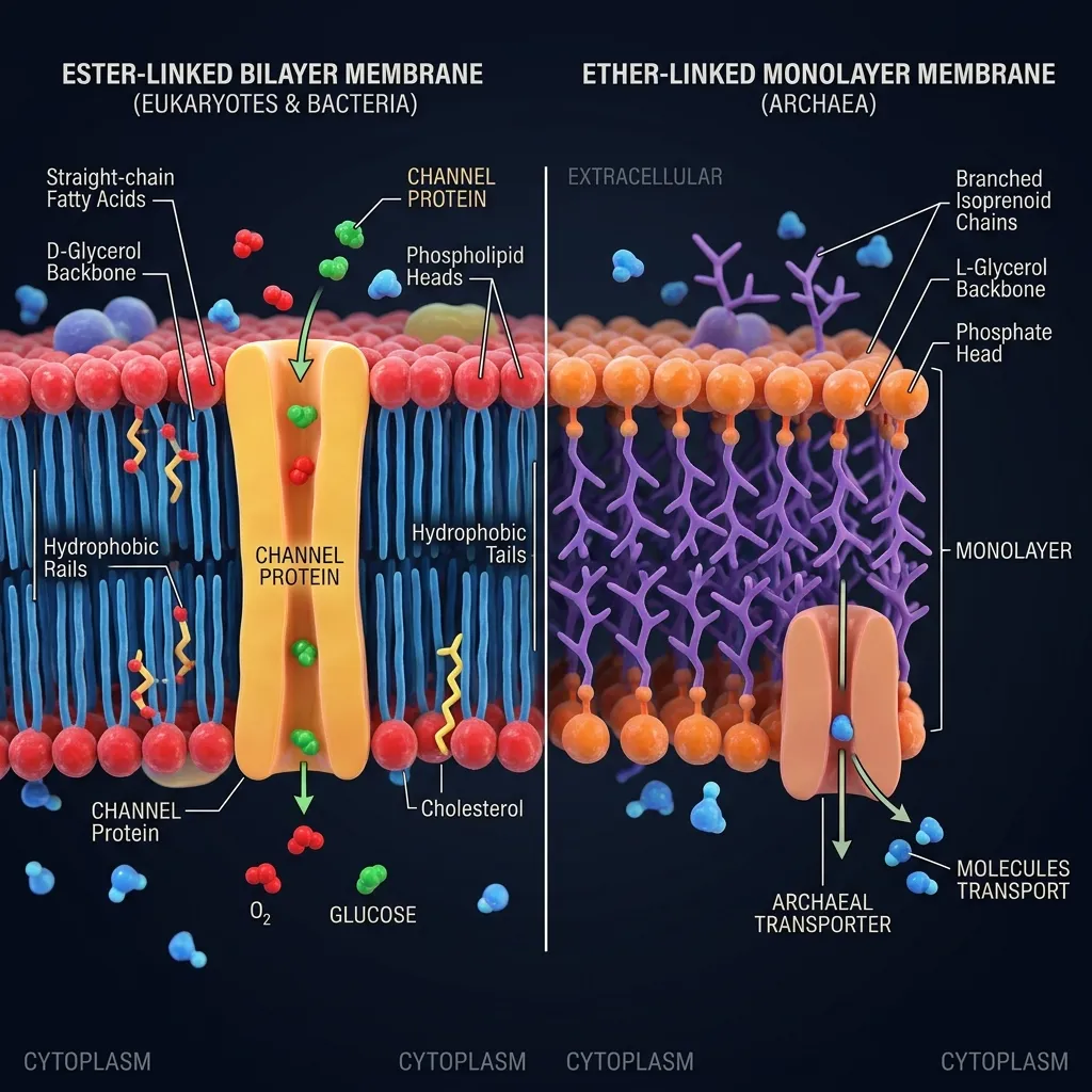 3D comparison of ester-linked vs ether-linked cell membranes