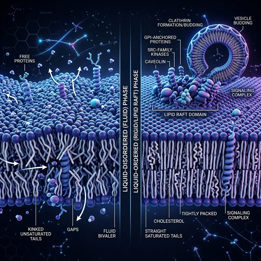 3D comparison of fluid vs rigid lipid raft membrane phases