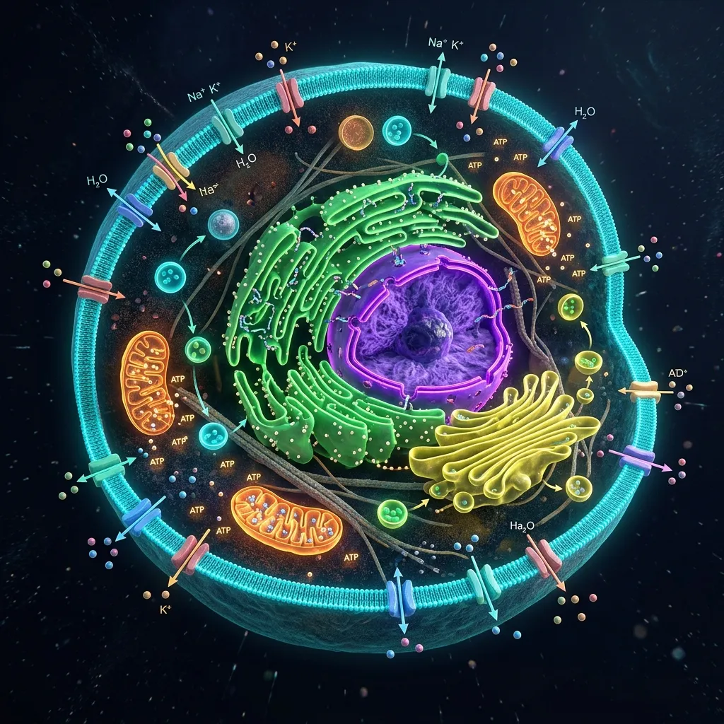 3D eukaryotic cell showing membrane locations