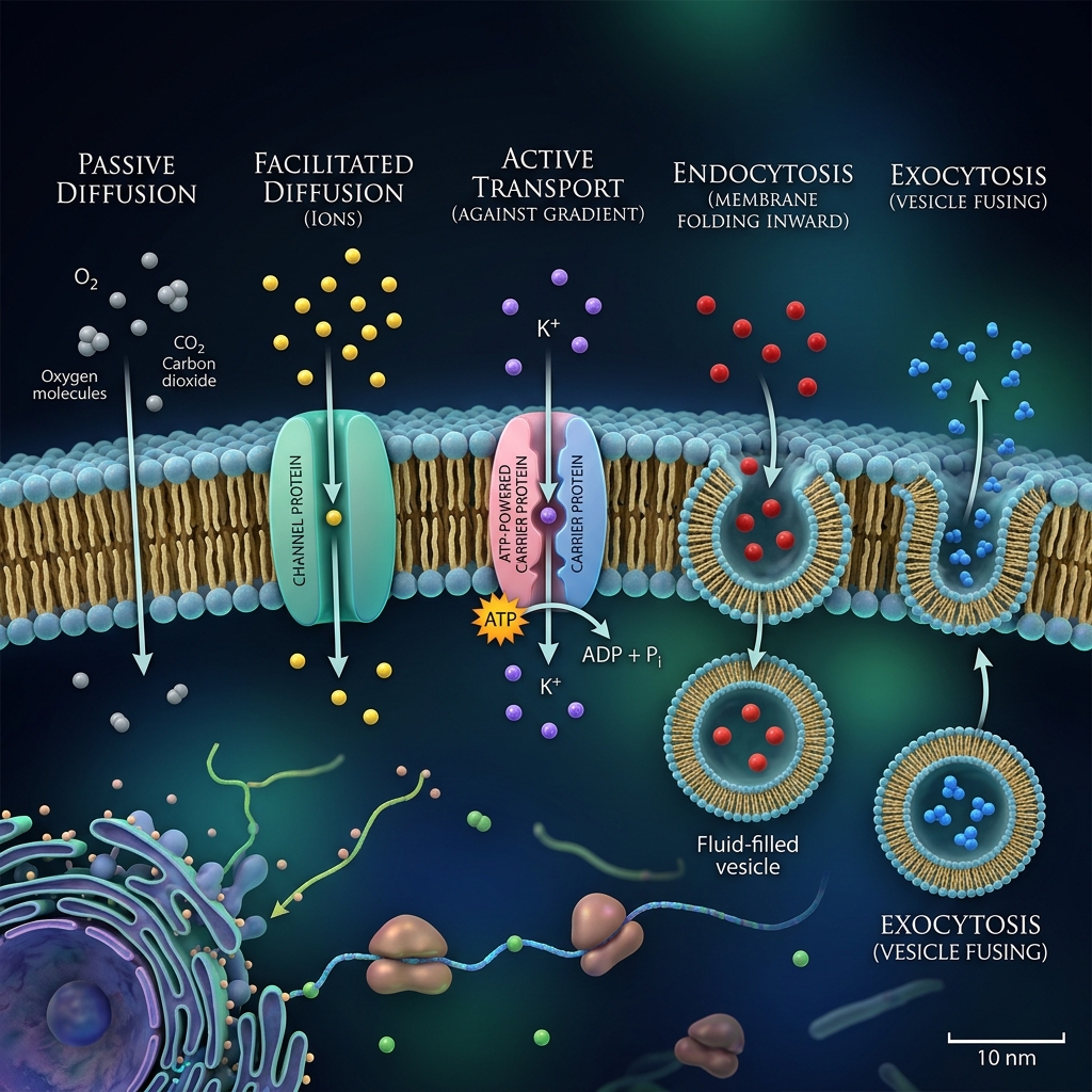 3D rendered membrane transport mechanisms