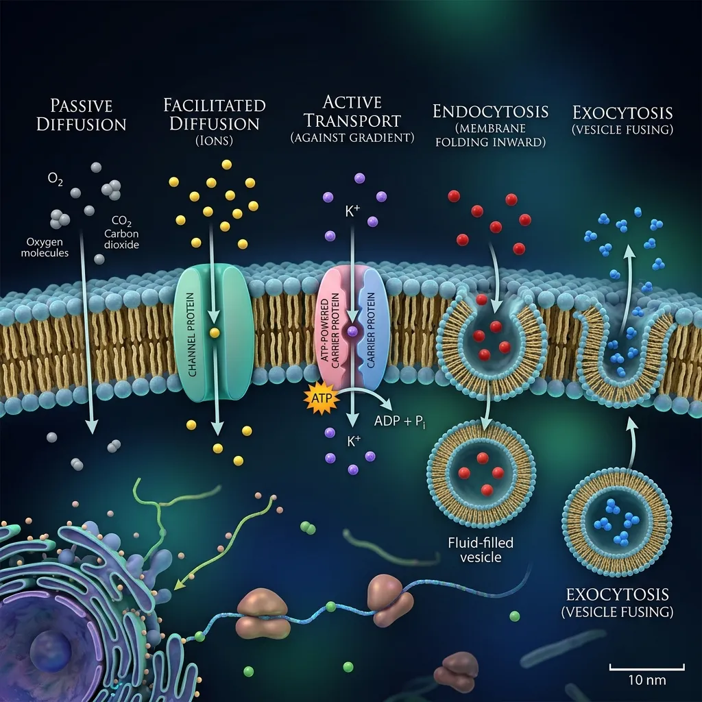 3D rendered membrane transport mechanisms