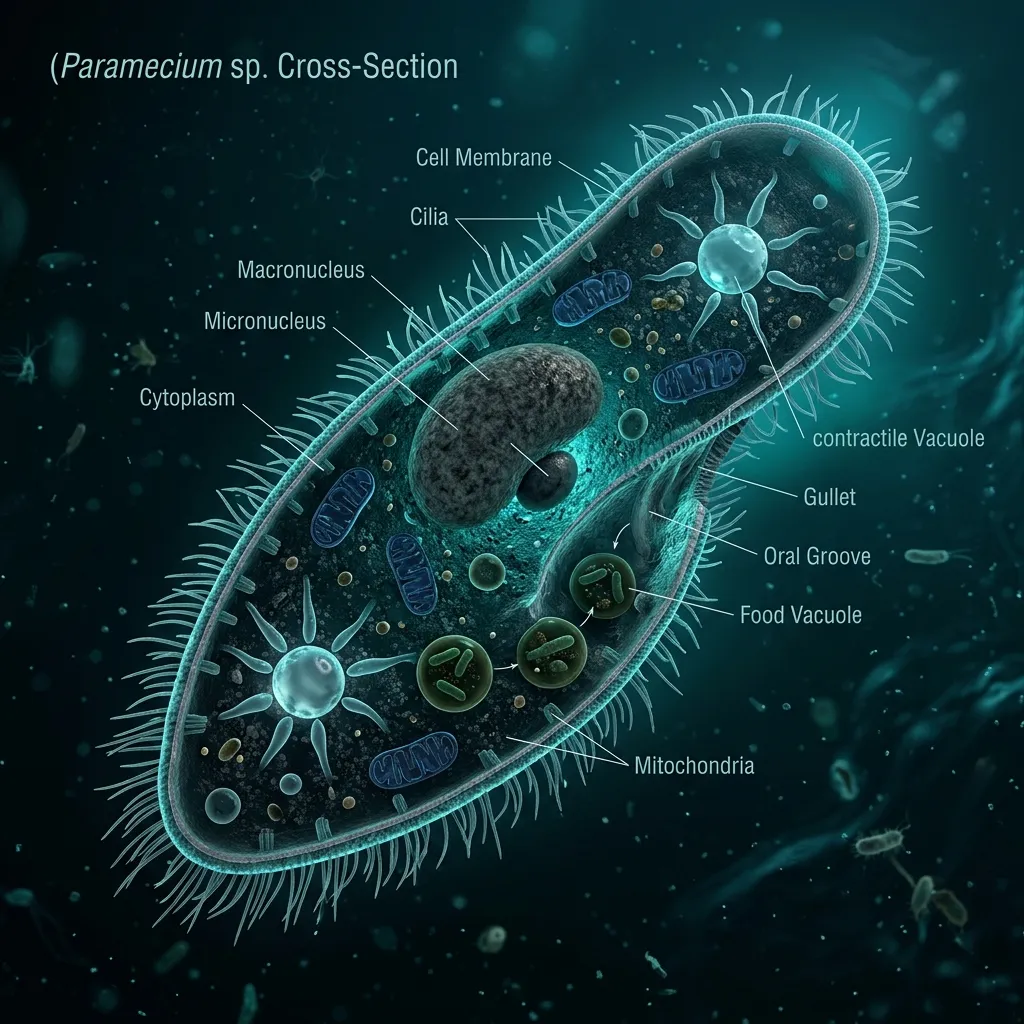 3D rendered protist paramecium cell cross-section